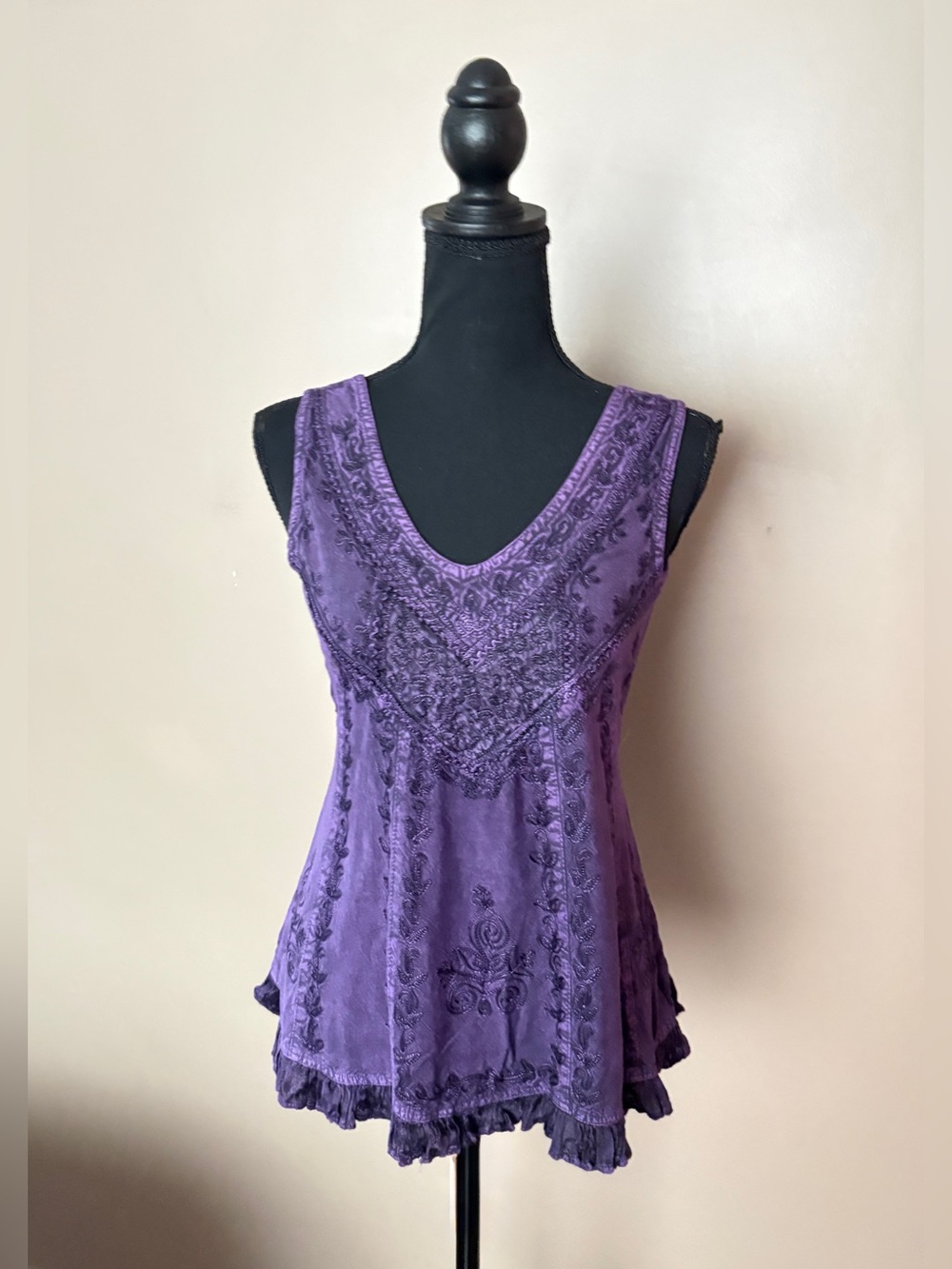 Vintage Kirat Y2K boho Fairycore purple embroidered sleeveless top festival sz S
